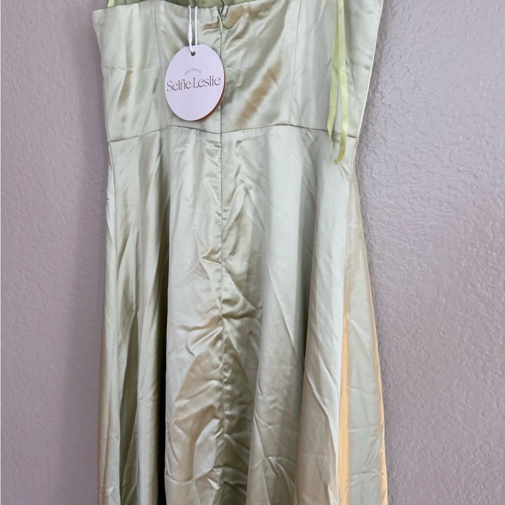 Selfie Leslie Belle De Jour Flounce Hem Midi Dress Pistachio Sage High Low Dress - Picture 6 of 8